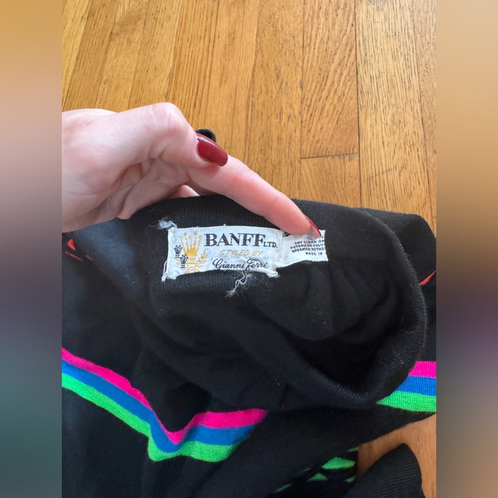 70s Vintage Banff Knit Black and Neon Striped Maxi Skirt - Picture 3 of 5
